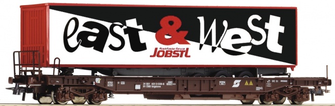 Flat car with trailer "Jobstl"<br /><a href='images/pictures/Roco/179259.jpg' target='_blank'>Full size image</a>